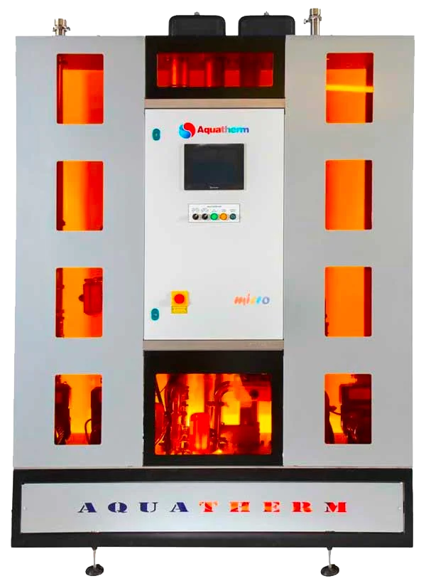 AquaTherm heat recovery unit with stainless steel cabinet, viewing panels and central touch control