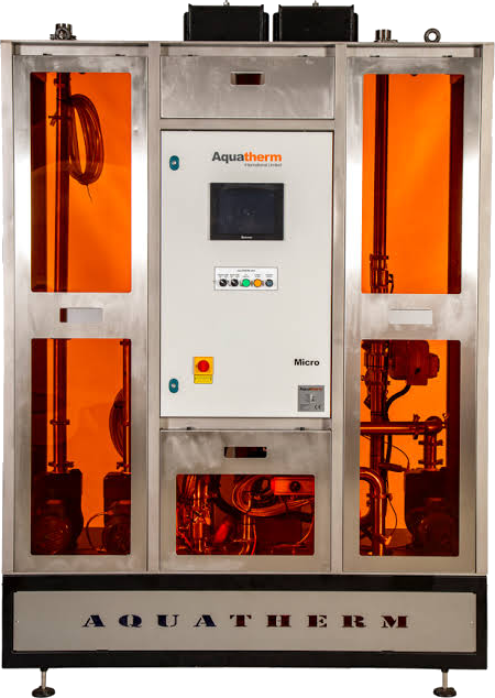 AquaTherm Micro packaged heat recovery system with integrated buffer tanks and control panel