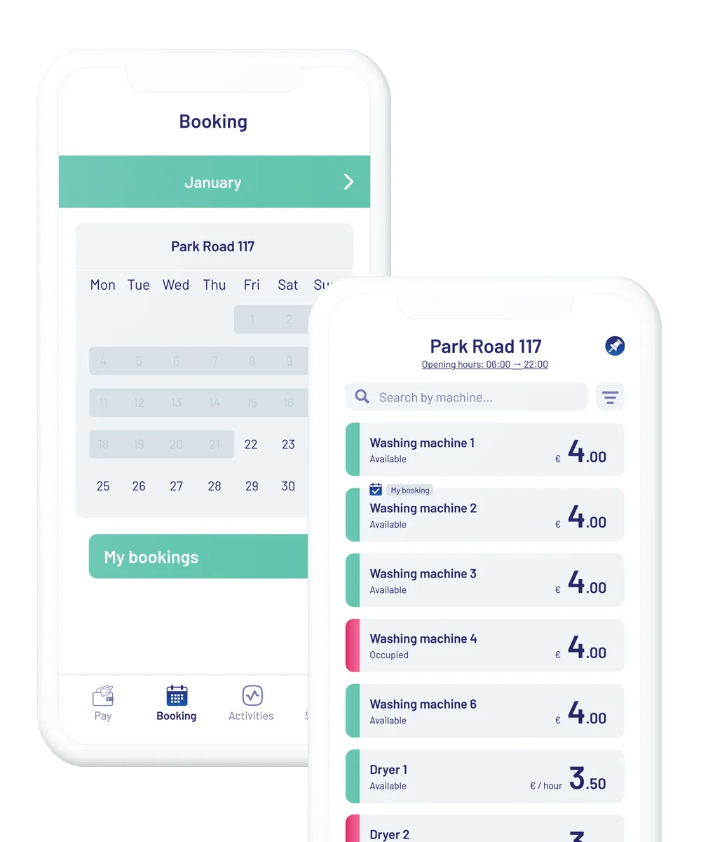 AirWallet mobile app machine booking screen