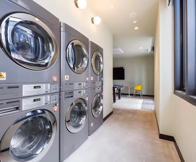 Self-service laundromat interior