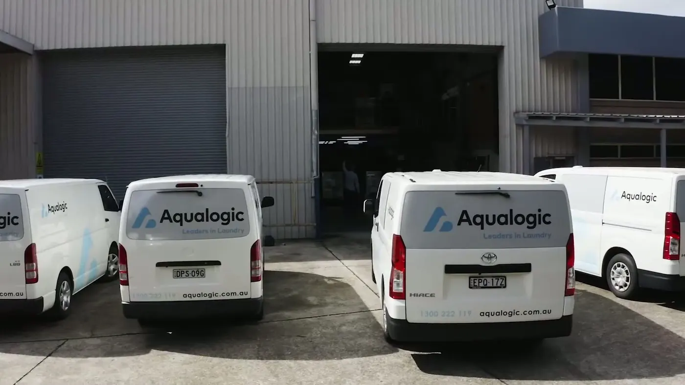 Aqualogic service vans outside the Aqualogic warehouse